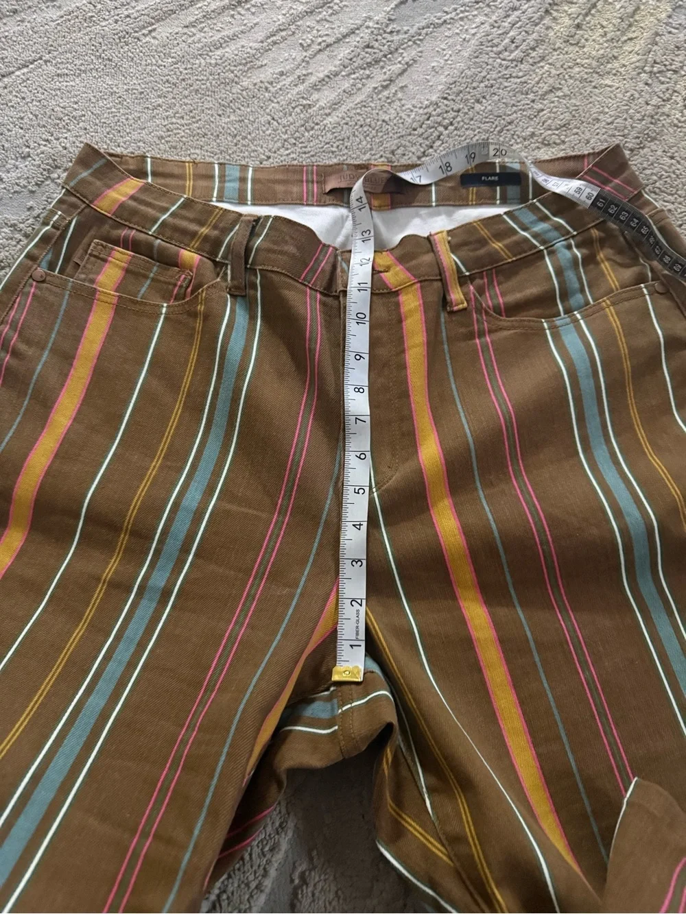 Judy Blue flare jeans mid rise stripe Stretch brown pink yellow blue 18W - Picture 10 of 12